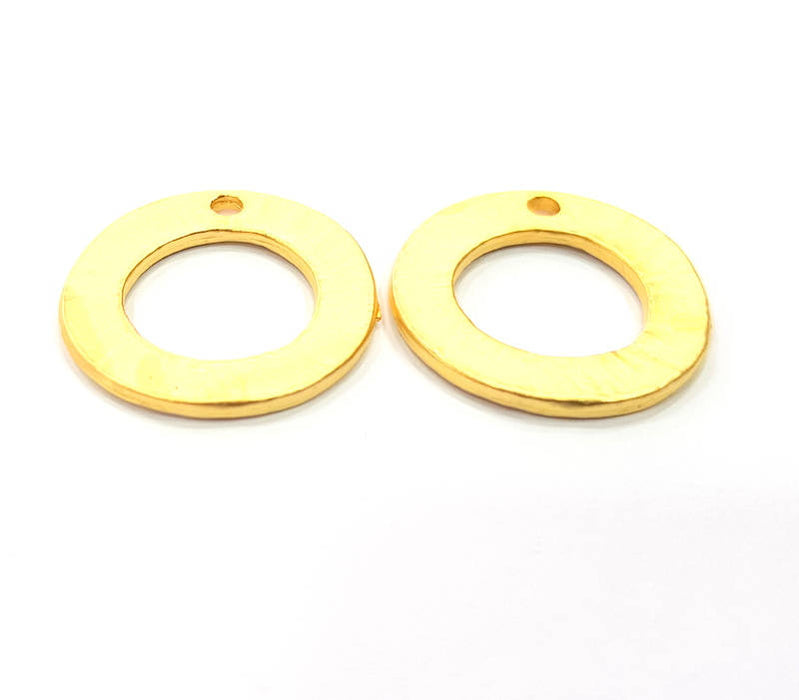 2 Circle Charm Gold Plated Metal Charms  (23mm)  G10345