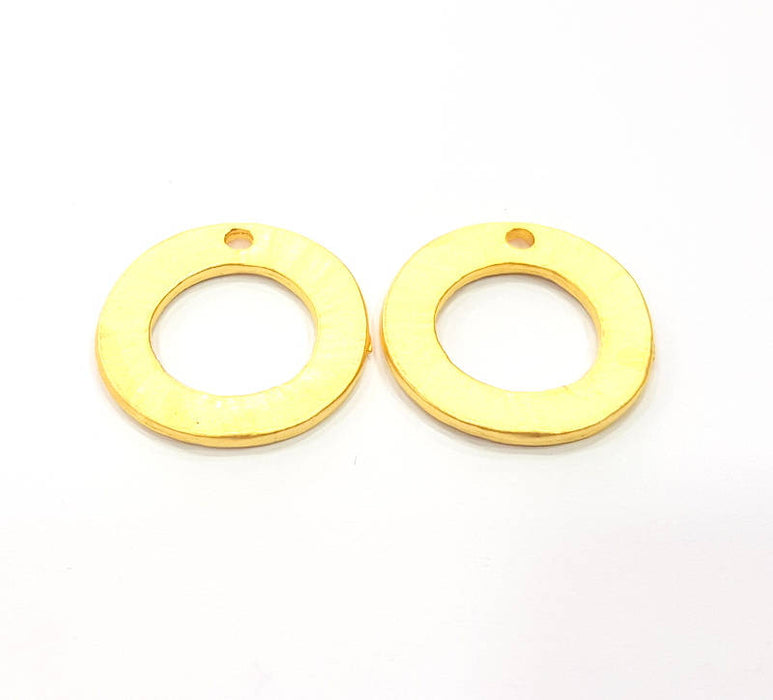 2 Circle Charm Gold Plated Metal Charms  (23mm)  G10345