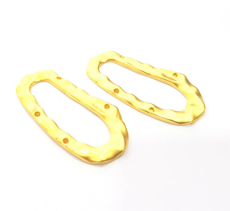 Hammered Eliptic Connector Gold Plated Metal Charms  (47x23mm)  G10346