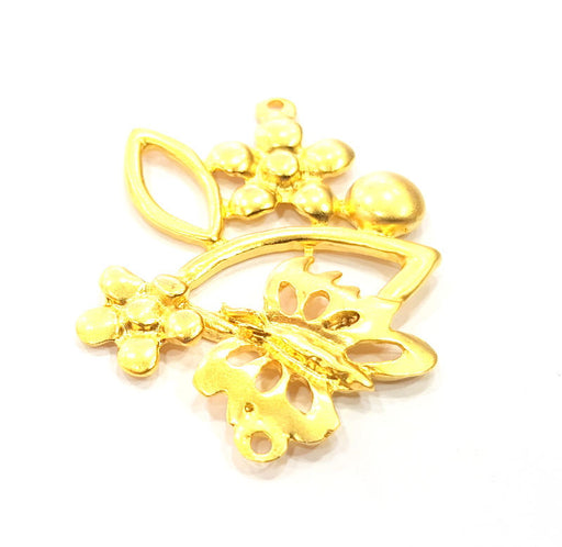 Flower Butterfly Pendant Gold Plated Metal Pendant (55x40mm)  G10348
