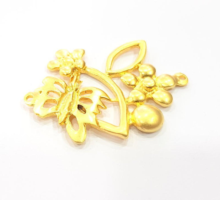 Flower Butterfly Pendant Gold Plated Metal Pendant (55x40mm)  G10348