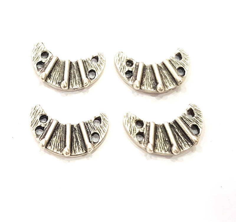 4 Creascent Connector Charms Antique Silver Plated Metal Charms (21x13mm) G10355