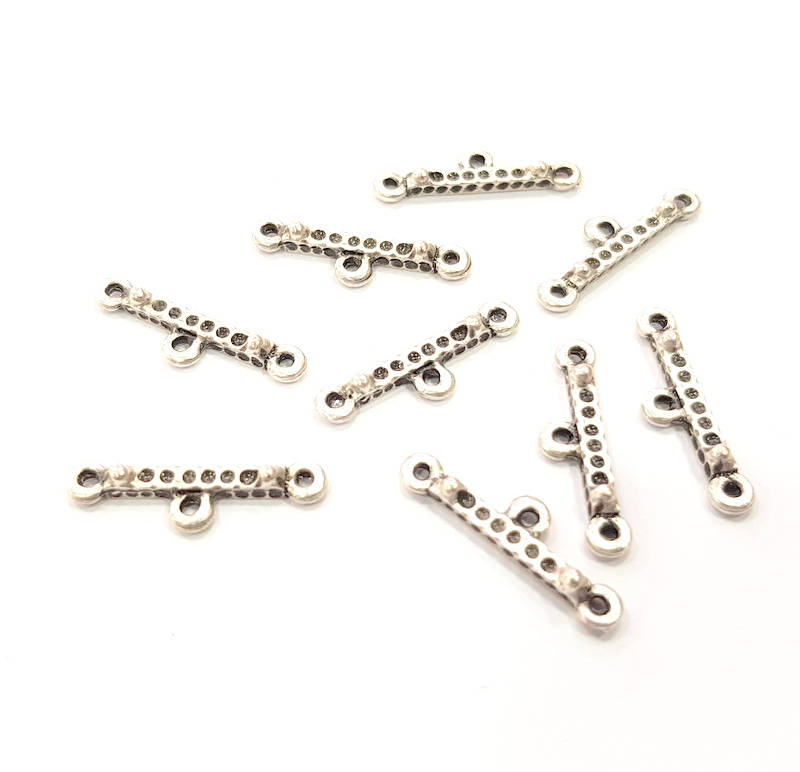 10 End Bar Antique Silver Plated Metal Findings (22x2mm) G10357