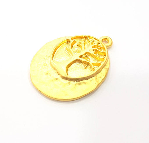 2 Tree of Life Charm Gold Plated Metal Charms  (33x23mm)  G10364