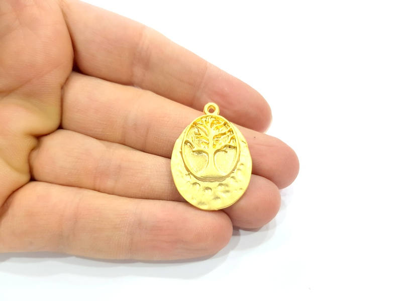 2 Tree of Life Charm Gold Plated Metal Charms  (33x23mm)  G10364