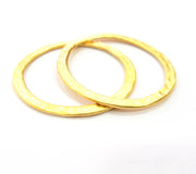 2 Hammered Circle Connector Charm Gold Plated Metal Charms  (40mm)  G10366