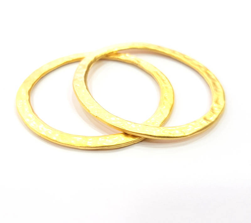 2 Hammered Circle Connector Charm Gold Plated Metal Charms  (40mm)  G10366