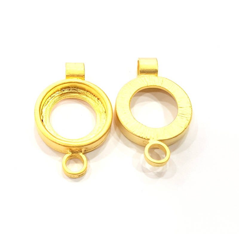 2 Gold Pendant Blank Base Setting Necklace Blank Resin Blank Mountings inlay Blank Gold Plated Blank ( 18mm blank ) G10367