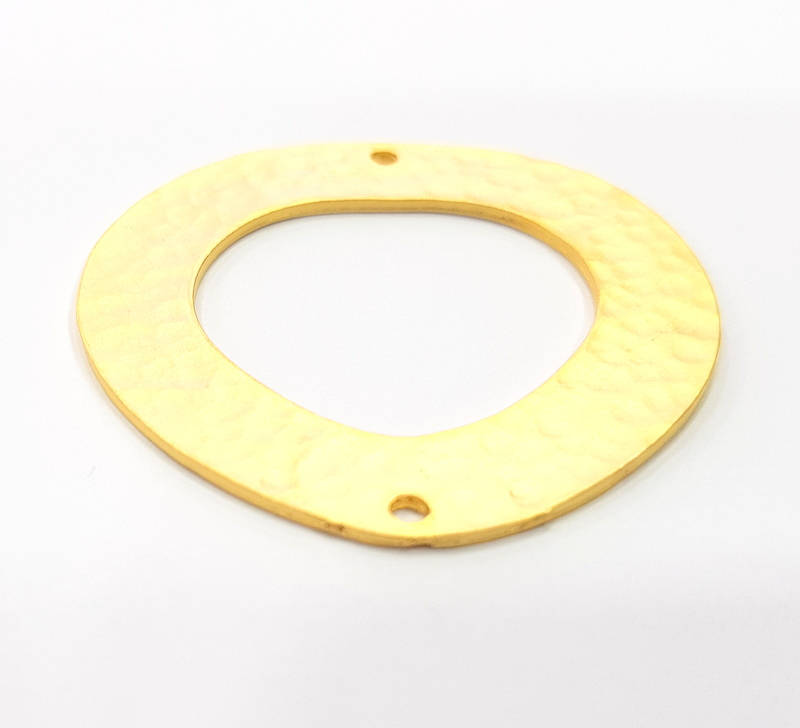 Large Hammered Circle Connector Charm Gold Plated Metal Charms  (40mm)  G10369