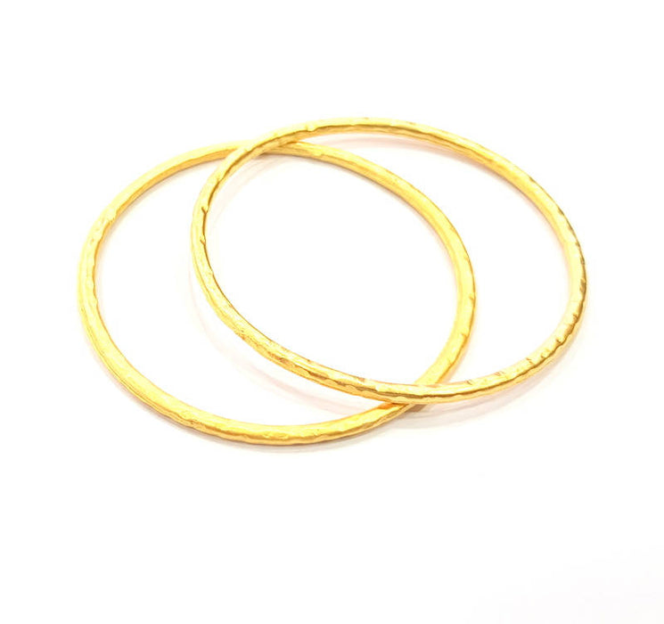 2 Large Hammered Circle Connector Charm Gold Plated Metal Charms  (64mm)  G10370