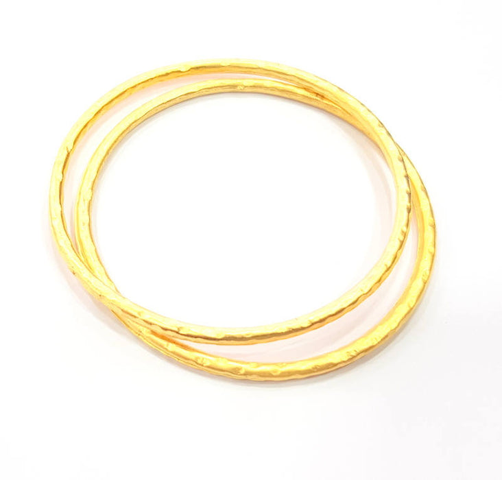 2 Large Hammered Circle Connector Charm Gold Plated Metal Charms  (64mm)  G10370