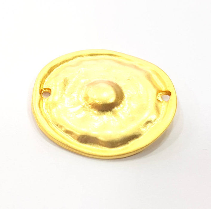 2 Hammered Round Charms Gold Plated Connector (30x28mm)  G10390