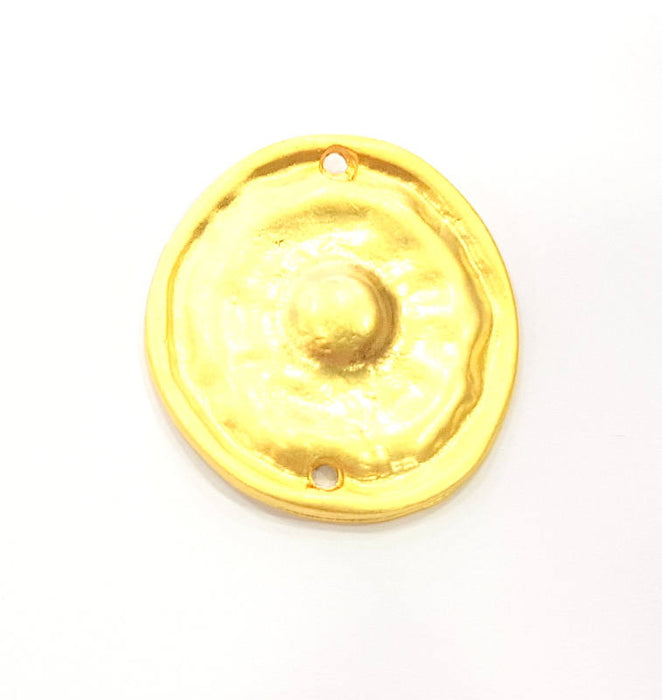 2 Hammered Round Charms Gold Plated Connector (30x28mm)  G10390