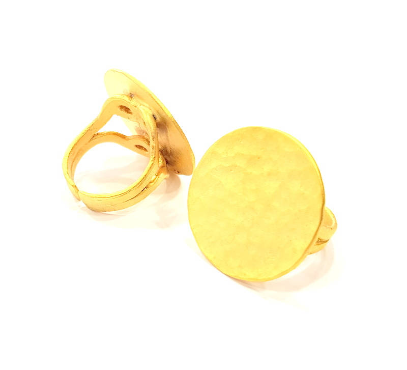 Gold Ring Blank Ring Settings Ring Bezel Base Cabochon Mountings Adjustable  (25mm blank ) Gold Plated Brass G10391