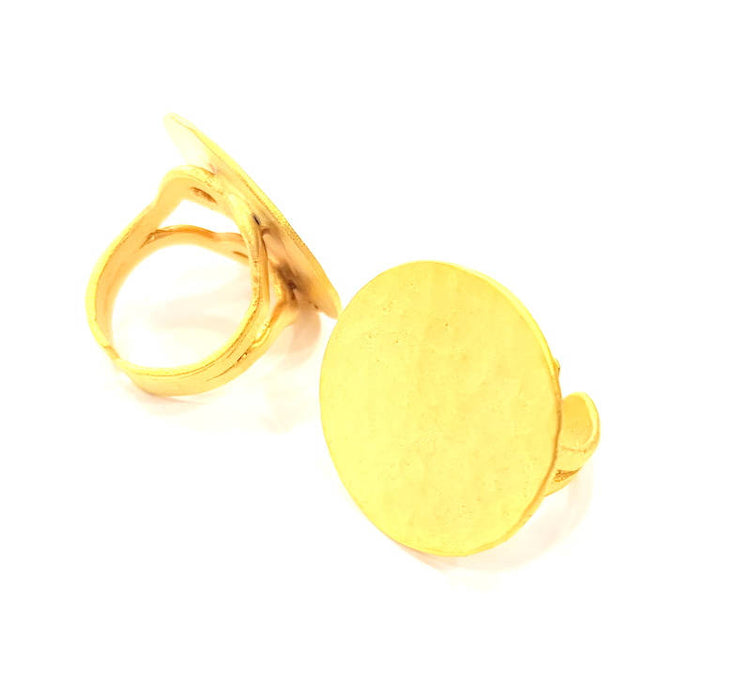 Gold Ring Blank Ring Settings Ring Bezel Base Cabochon Mountings Adjustable  (25mm blank ) Gold Plated Brass G10391
