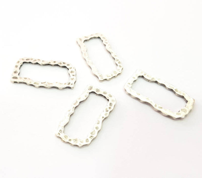 4 Hammered Frame Connector Antique Silver Plated Metal (26x14mm) G10433