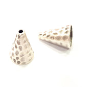 2 Silver Cone Findings Antique Silver Plated Brass  (21x15 mm)  G10435