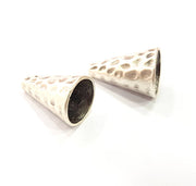 2 Silver Cone Findings Antique Silver Plated Brass  (21x15 mm)  G10435