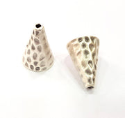 2 Silver Cone Findings Antique Silver Plated Brass  (21x15 mm)  G10435