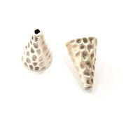 2 Silver Cone Findings Antique Silver Plated Brass  (21x15 mm)  G10435