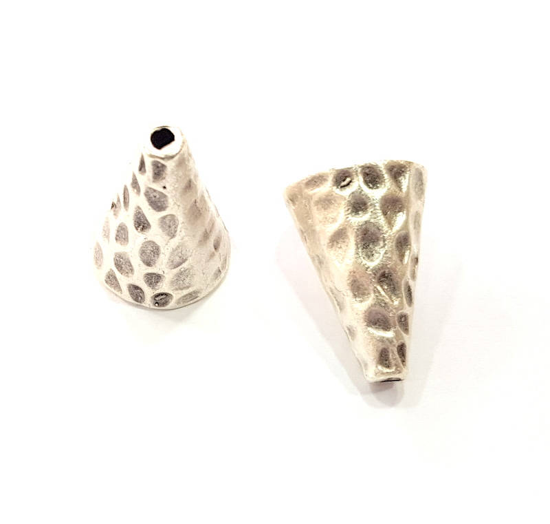 2 Silver Cone Findings Antique Silver Plated Brass  (21x15 mm)  G10435