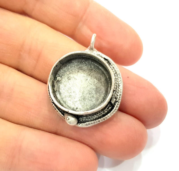 Silver Pendant Blank Connector Mosaic Base Blank inlay Blank Necklace Blank Resin Blank Antique Silver Plated Brass ( 19mm blank )  G10436