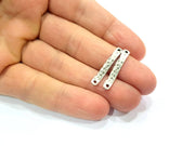 10 Two Perforated Bar Connector Antique Silver Plated Metal (26x4mm) G10437