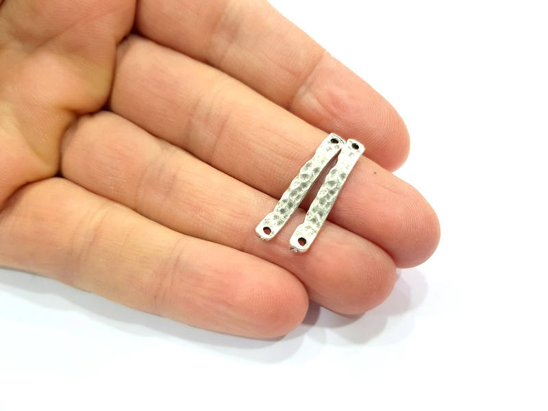 10 Two Perforated Bar Connector Antique Silver Plated Metal (26x4mm) G10437