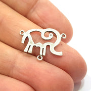 2 Elephant Charms Connector Antique Silver Plated Brass Charms (22x16mm)  G10441