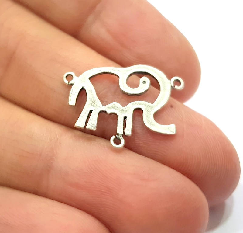 2 Elephant Charms Connector Antique Silver Plated Brass Charms (22x16mm)  G10441