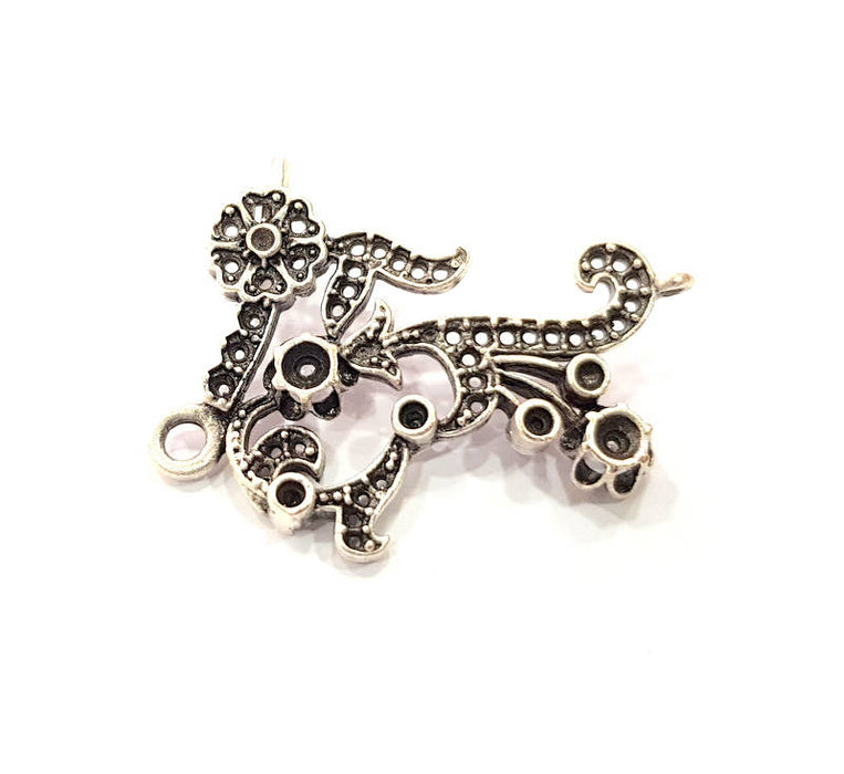 Flower Charms Connector Antique Silver Plated Brass Charms (37x28mm)  G10448