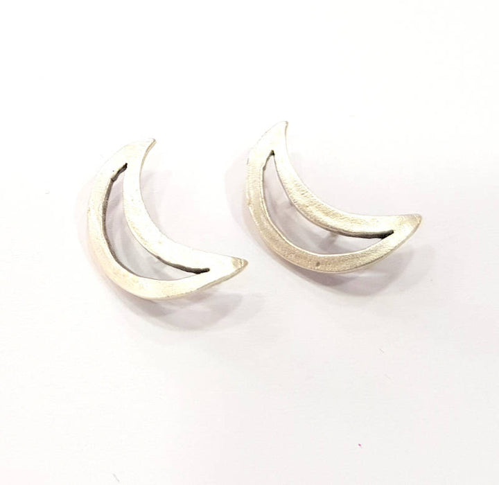 2 Moon Charms Antique Silver Plated Brass Charms (16X10mm)  G10449