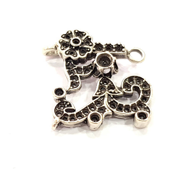 Flower Charms Connector Antique Silver Plated Brass Charms (25x23mm)  G10451