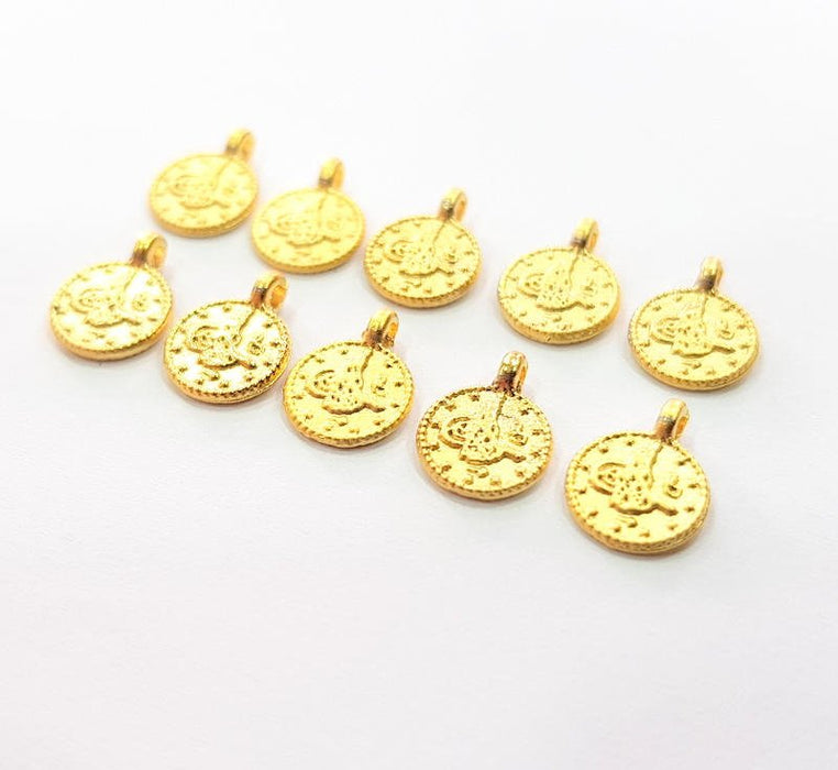 100 Gold Charms Ottoman Signature Charms , Gold Plated  Coin  G9817