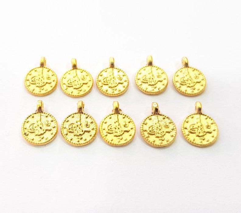 100 Gold Charms Ottoman Signature Charms , Gold Plated  Coin  G9817