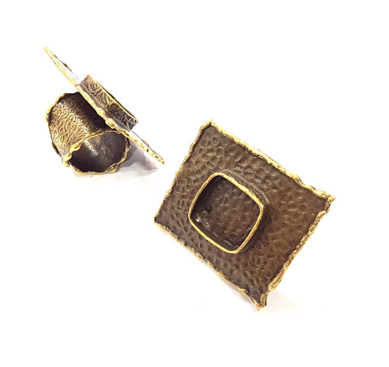 Antique Bronze Ring Blank Ring Setting inlay Blank Mosaic Bezel Base Cabochon Mountings (15x15mm Blank ) Antique Bronze Plated Brass G10460