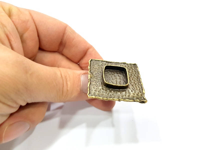 Antique Bronze Ring Blank Ring Setting inlay Blank Mosaic Bezel Base Cabochon Mountings (15x15mm Blank ) Antique Bronze Plated Brass G10460