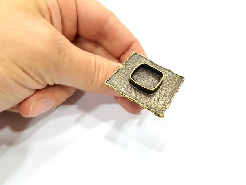 Antique Bronze Ring Blank Ring Setting inlay Blank Mosaic Bezel Base Cabochon Mountings (15x15mm Blank ) Antique Bronze Plated Brass G10460