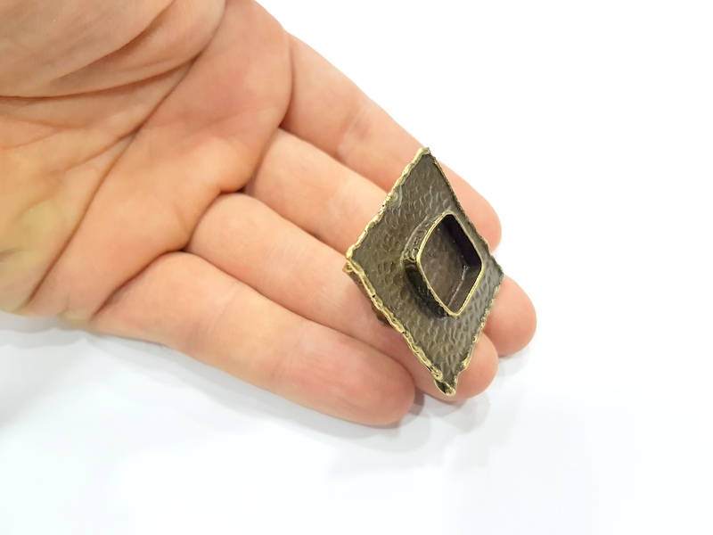 Antique Bronze Ring Blank Ring Setting inlay Blank Mosaic Bezel Base Cabochon Mountings (15x15mm Blank ) Antique Bronze Plated Brass G10460