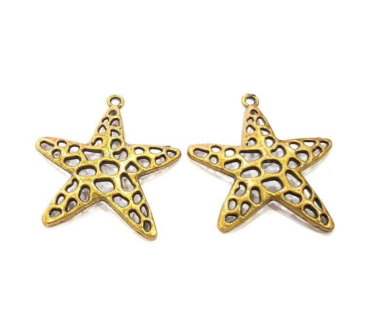 2 Star Charm Antique Bronze Charm Antique Bronze Plated Metal Charms (38x36mm) G10477