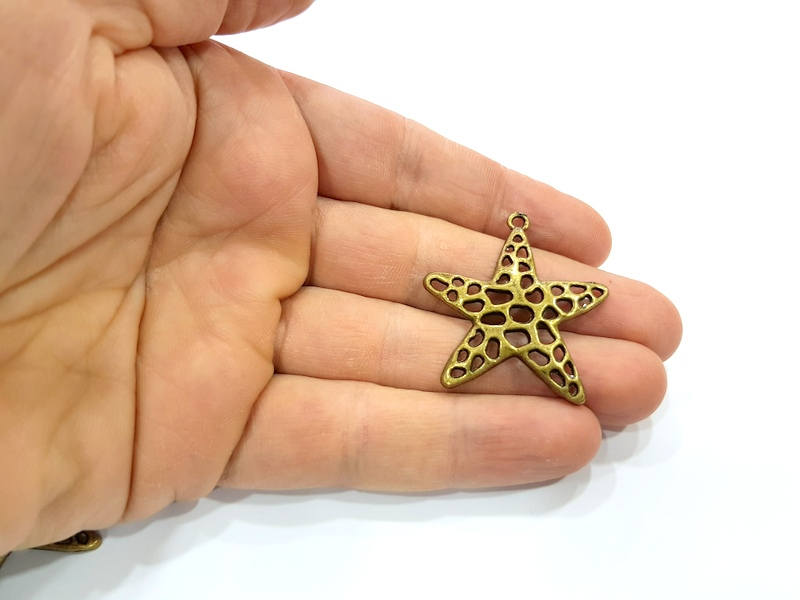 2 Star Charm Antique Bronze Charm Antique Bronze Plated Metal Charms (38x36mm) G10477