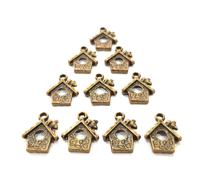 10 Bird House Charm Antique Bronze Charm Antique Bronze Plated Metal Charms (16x13mm) G10478