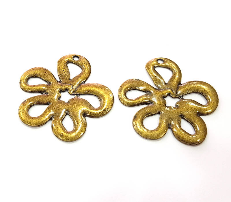 2 Flower Charm Antique Bronze Charm Antique Bronze Plated Metal Charms (42x40mm) G10482