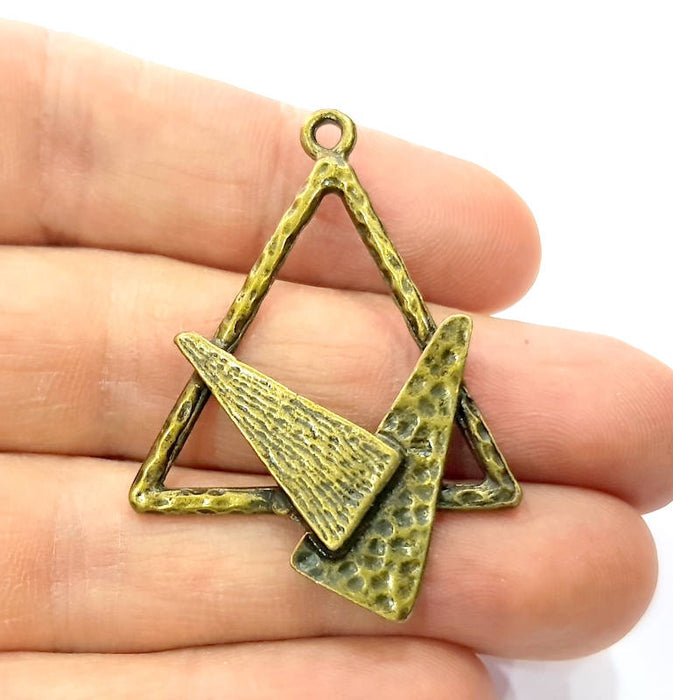 4 Triangle Charm Antique Bronze Charm Antique Bronze Plated Metal Charms (48x35mm) G10484