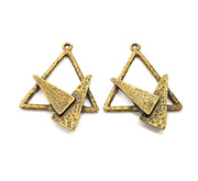 4 Triangle Charm Antique Bronze Charm Antique Bronze Plated Metal Charms (48x35mm) G10484