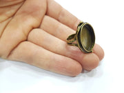 Antique Bronze Ring Blank Ring Setting inlay Blank Mosaic Bezel Base Cabochon Mountings (25x18mm Blank ) Antique Bronze Plated Brass G12295