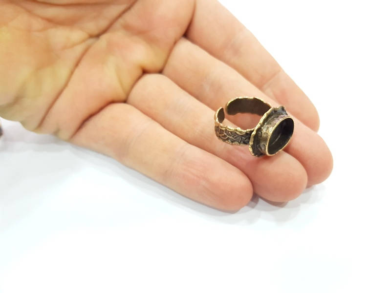 Antique Bronze Ring Blank Ring Setting inlay Blank Mosaic Bezel Base Cabochon Mountings (14x10mm Blank ) Antique Bronze Plated Brass G10490