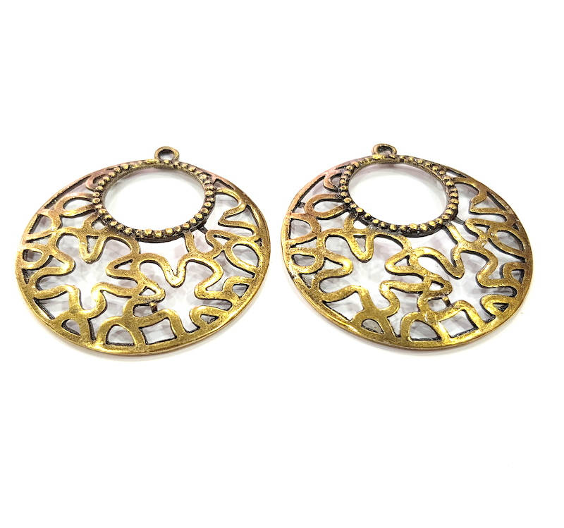 2 Flower Charm Antique Bronze Charm Antique Bronze Plated Metal Charms (41mm) G15632