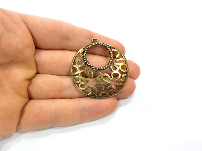 2 Flower Charm Antique Bronze Charm Antique Bronze Plated Metal Charms (41mm) G15632