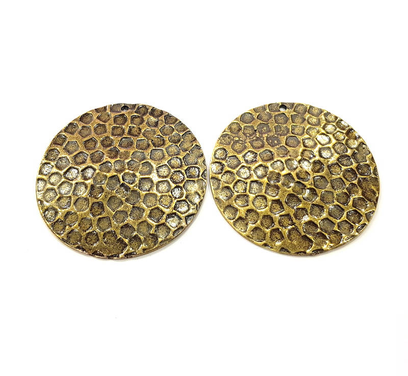 2 Spotted Round Charm Antique Bronze Plated Metal Charms (38mm) G10500